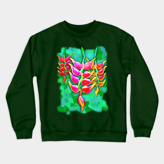 Exotic Flowers Heliconia Pendula Bright Red Crewneck Sweatshirt by BluedarkArt